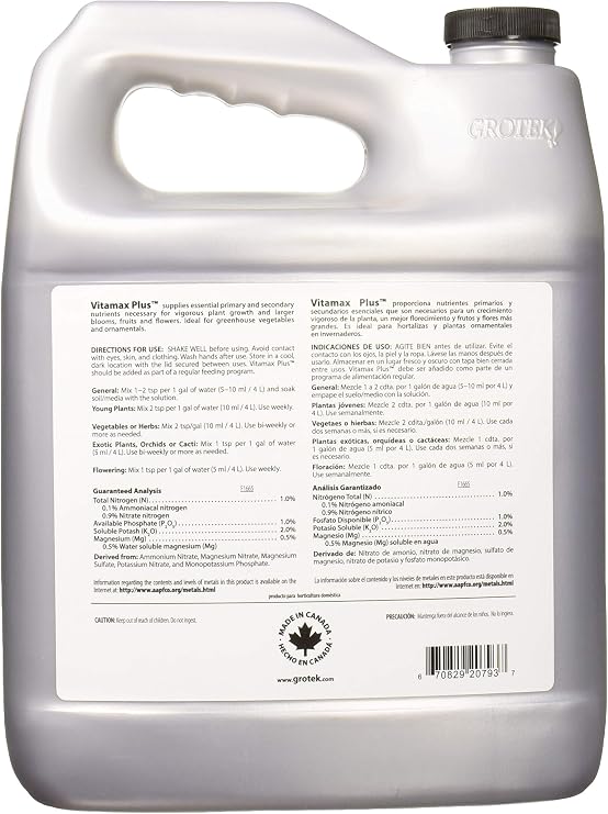 Grotek GTVMP6020 Vitamax Plus Hydroponic Nutrients, 4 L, Black