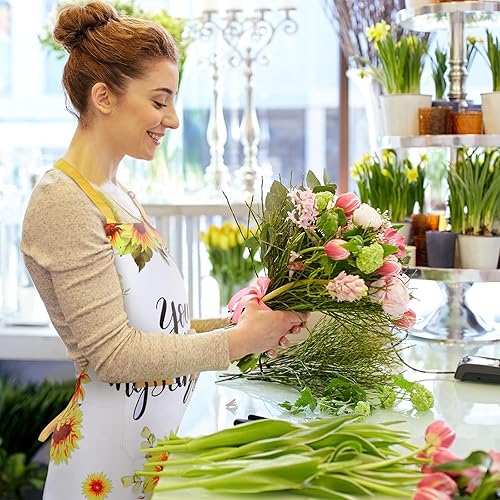 Miniatura 4 de Geetery 4 delantales de girasol para adultos con bolsillos, delantales impermeables para cocina