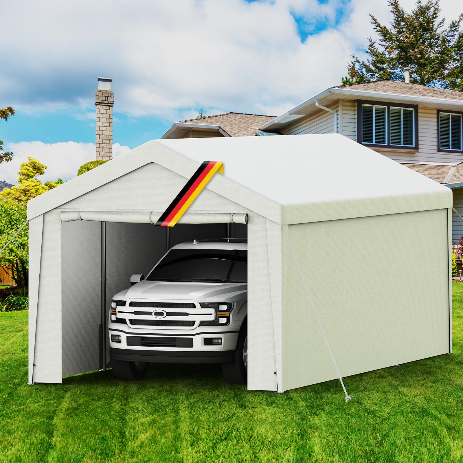 Carport Tenda Garage 3 x 6 m – Tenda da garage impermeabile con pareti laterali rimovibili – Resistente ai raggi UV – Rifugio invernale per auto, SUV, camion, barca, tenda da giardino, garage, bianco