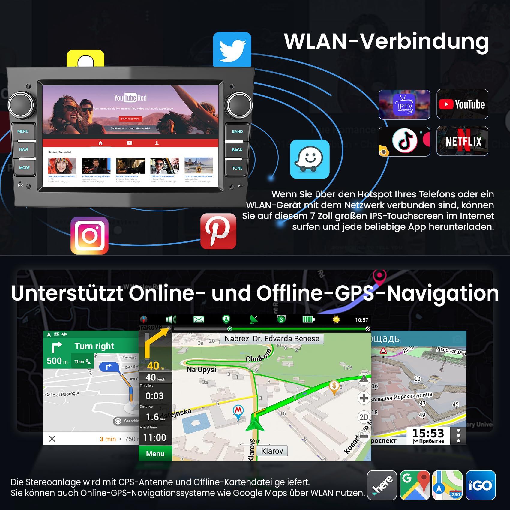 5G WiFi Upgrade Autoradio für Opel Astra Meriva Corsa Antara Vectra Combo Zafira, Touchscreen Opel Radio mit Wireless Carplay Android Auto Sprachsteuerung Bluetooth GPS FM DSP