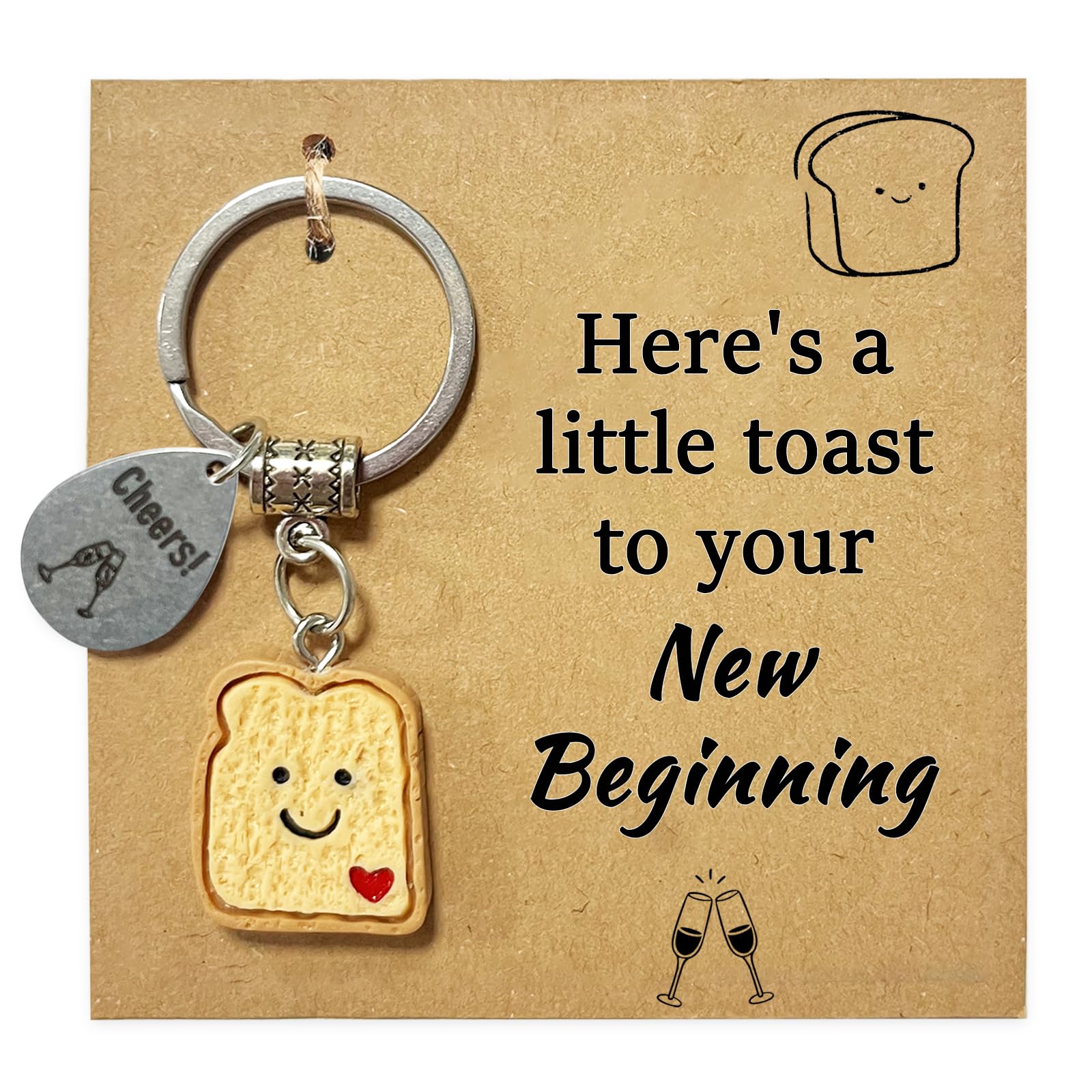 Simulation Bread Toast Keychain for Women New Job Gifts Congratulations Gift Good Luck Charms New Beginnings Divorce Gifts for Women Cute Breakup Goodbye for Coworkers Going Away Gift (New Beginning)