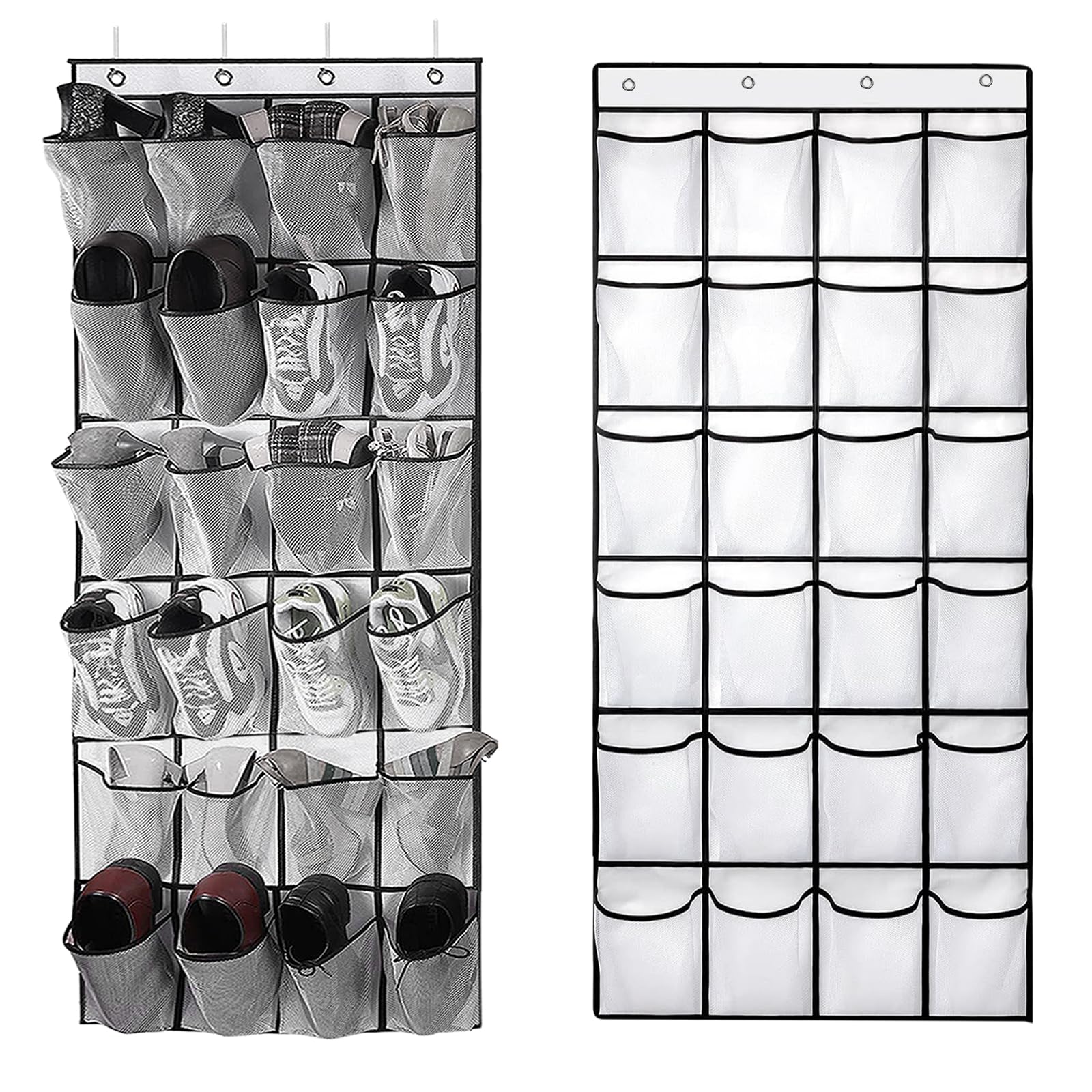 Yunyige Men's 24 Pockets-White Shoe Door Storage,Overdoor Shoe Storage Organiser,Over Door Shoes Rack With 24 Mesh Pockets,Shoes Hanging Storages (White)