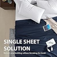 Vista 2 de Cathay - Sábanas planas de seda individuales de suave poliéster de lujo, Azul marino, Completo