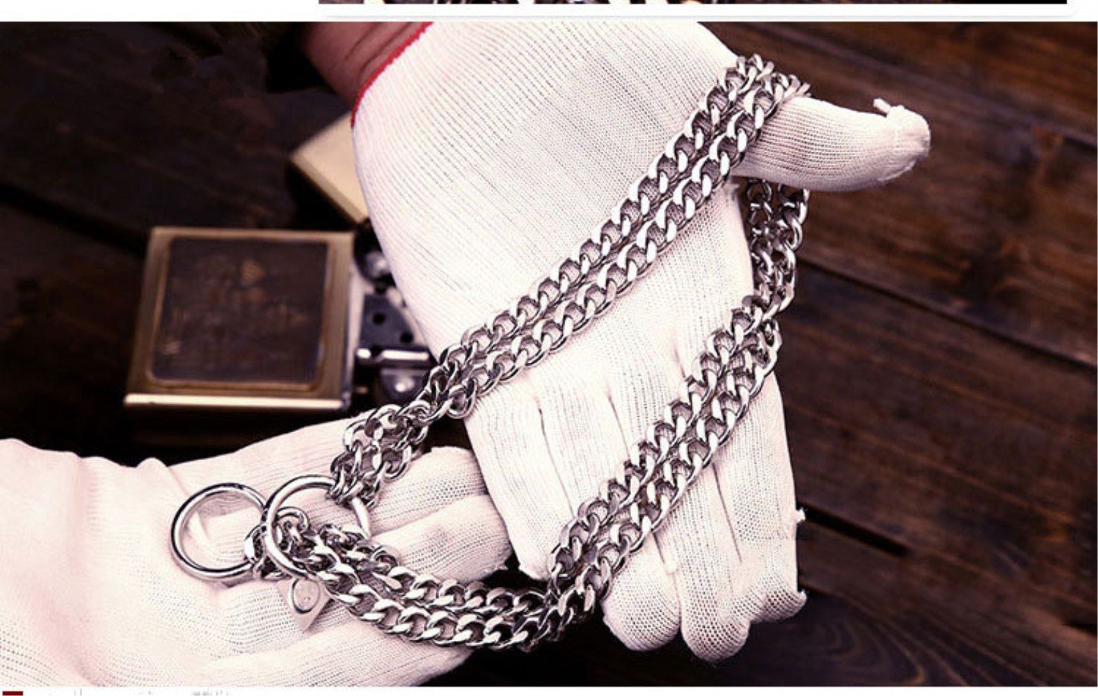 GH8 Double-Deck Length 65cm Stainless Steel Dog Collars Made for Last Matching Leash & Harness Available Separately Silvery for Large Dog