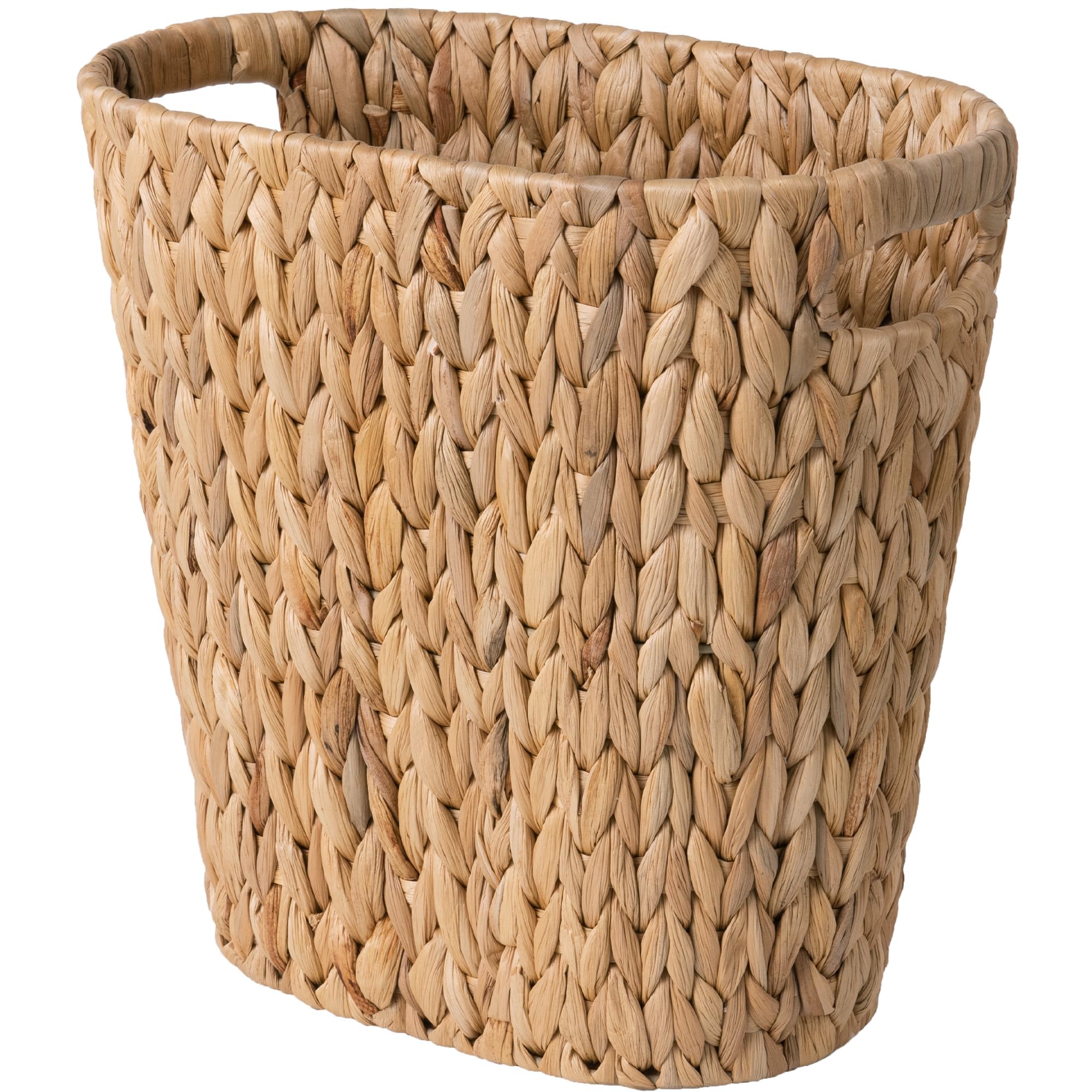 StorageWorks Wicker Waste Basket, Rattan Trash Baskets with Built-in Handles, Handwoven Water Hyacinth Waste Can, for Bedroom, Bathroom, 1 Pack