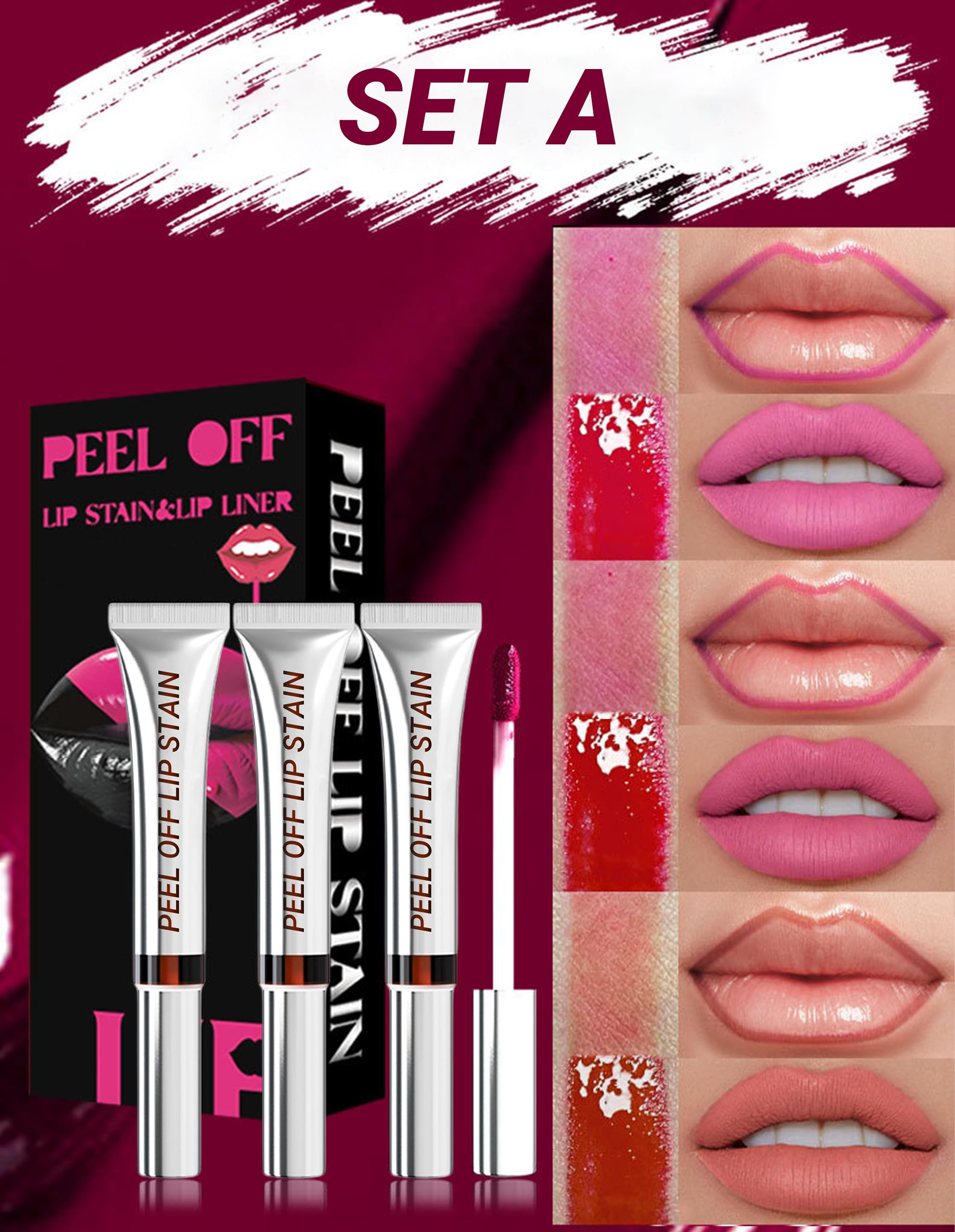 Erinde 3 Colors Peel Off Lip Liner Stain, Long Lasting Waterproof Lip Tattoo - Image 2