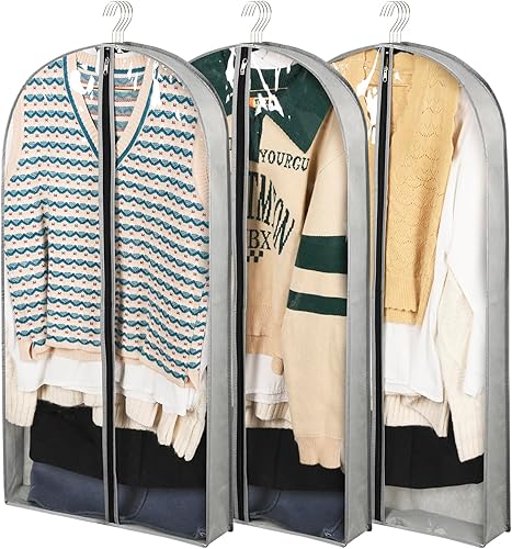 Paquete de 3 bolsas de ropa de 40 pulgadas para colgar ropa, fundas transparentes a prueba de polillas con refuerzos de 4 pulgadas para