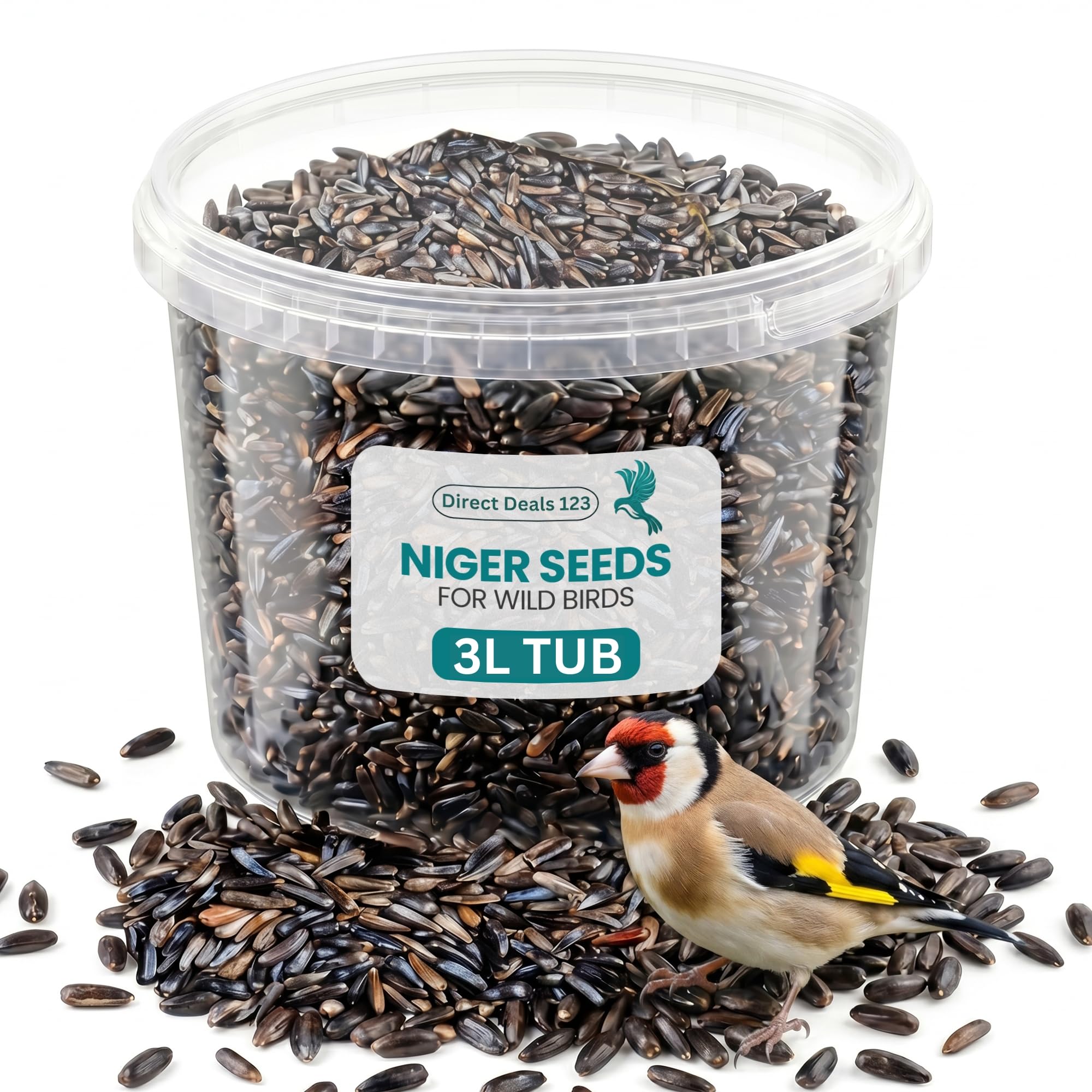 (3L TUB) Niger Seed for Wild Bird Food Premium Niger Seeds High Oil Natural Feed for Finches Sparrows Garden Wildlife No Mess Clean Feeding Year Round Nutrition Quality Seed Mix Pack