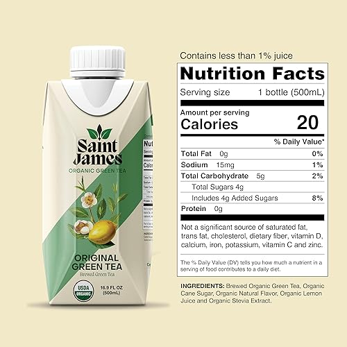 Miniatura 3 de Saint James Té helado  Té verde orgánico original  Té verde orgánico, sin OMG, paquete de 12 (16.9 onzas cada uno)