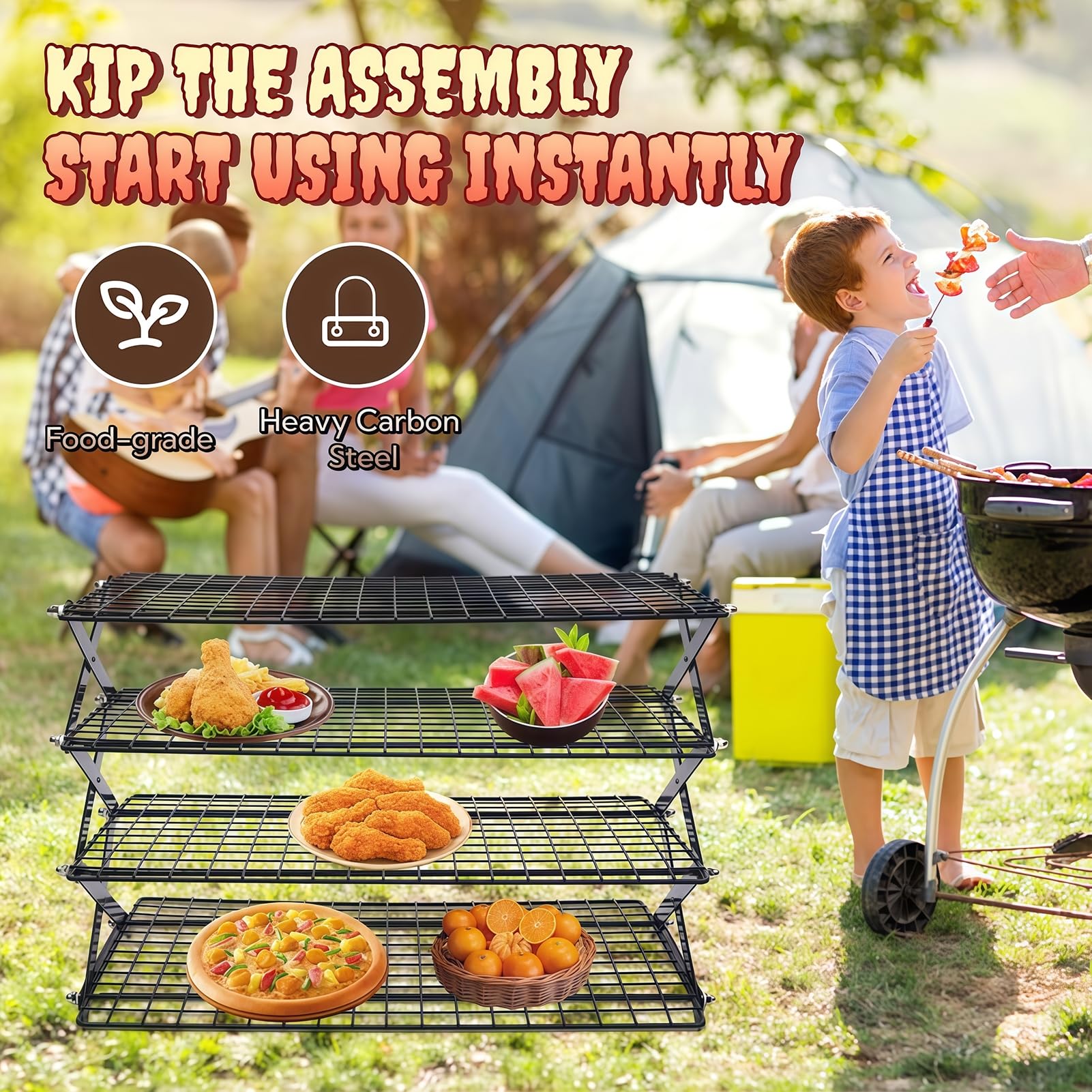 Grille de refroidissement pliable avec design empilable réglable pour la cuisson, le rôti, le séchage et l'utilisation en extérieur