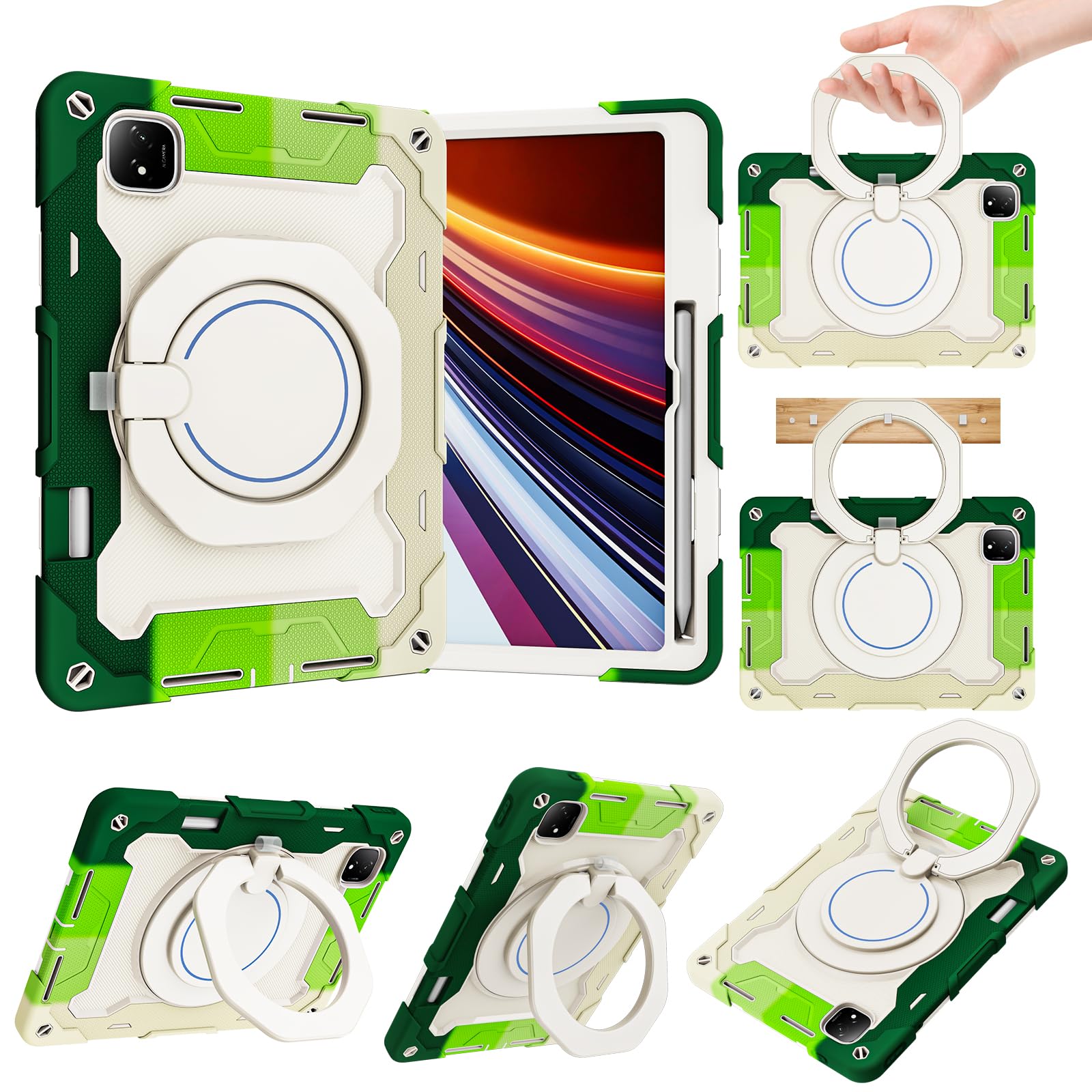 Funda Honor Magic Pad 2 12.3 2024 verde con soporte rotatorio y correa para niños 8
