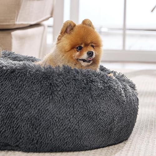 Miniatura 10 de Bedsure Cama calmante para perros grandes  Cama grande lavable en forma de dona, cama para perros de pelo sintético redondo y antideslizante, se