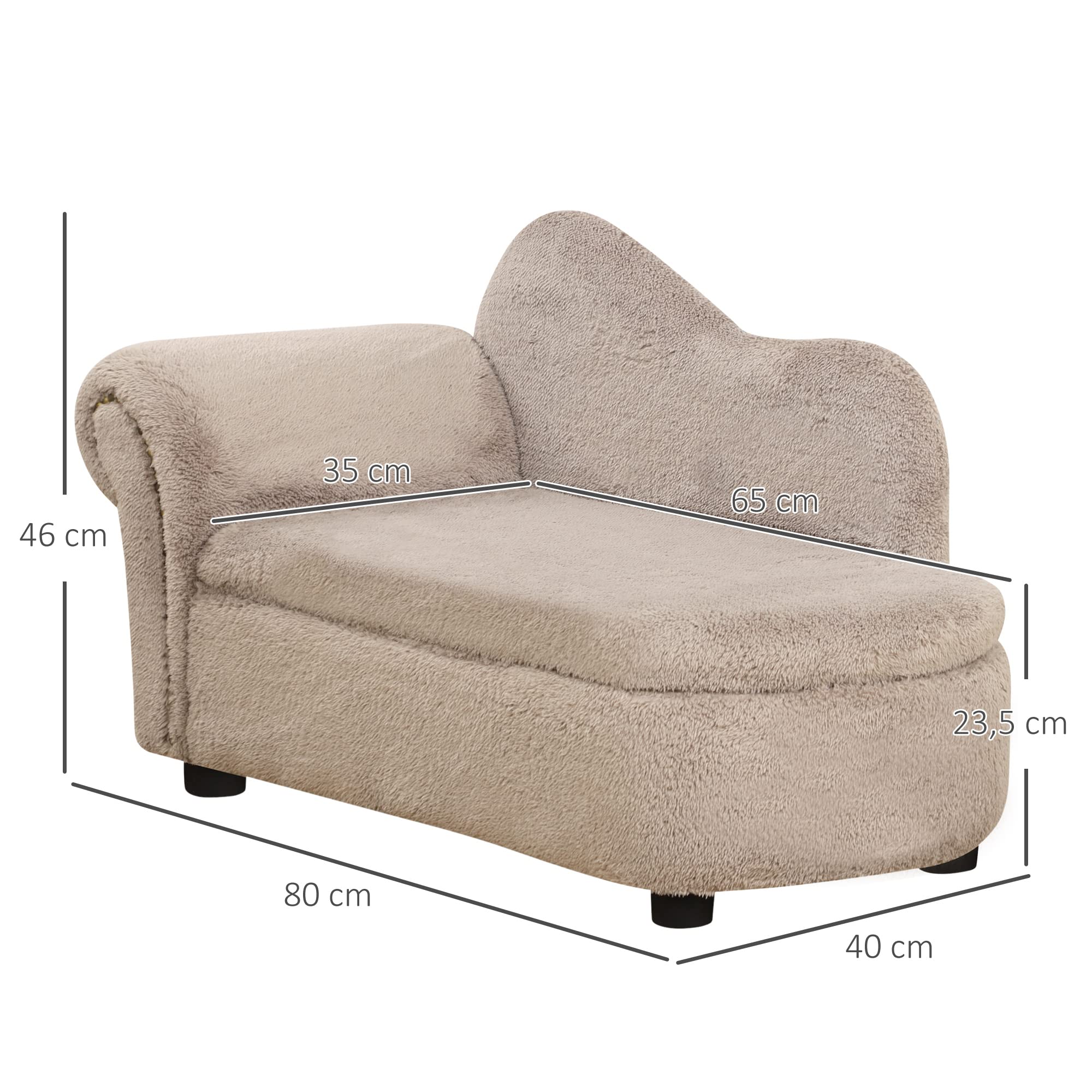 PawHut Hundesofa, Haustiersofa mit Samtoptik, Hundecouch Katzensofa Hundesessel mit Holzbeine, Haustierbett mit Stauraum, Beige, 80 x 40 x 46 cm