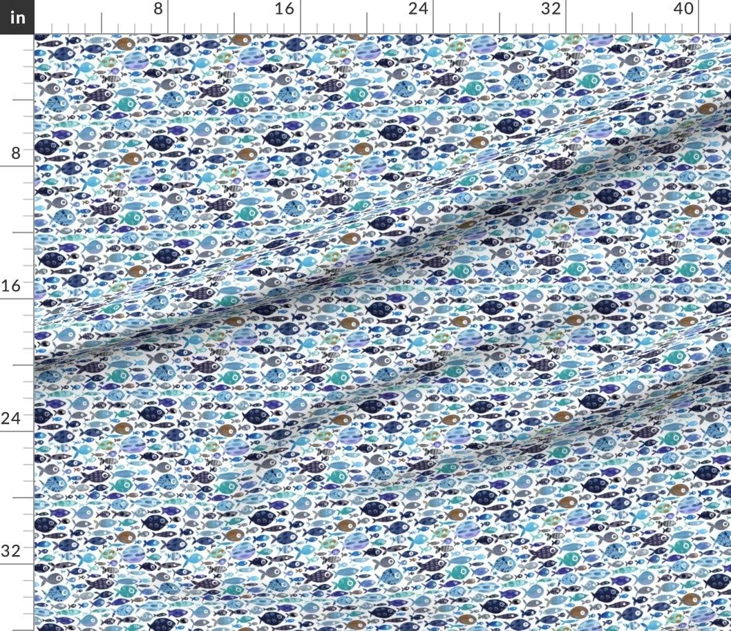 Spoonflower Fabric - Blue Watercolor Fish Sea Ocean Coastal Beach Summer Nursery Nautical Printed on Petal Signature Cotton Fabric Fat Quarter - Sewing Quilting Apparel Crafts Decor