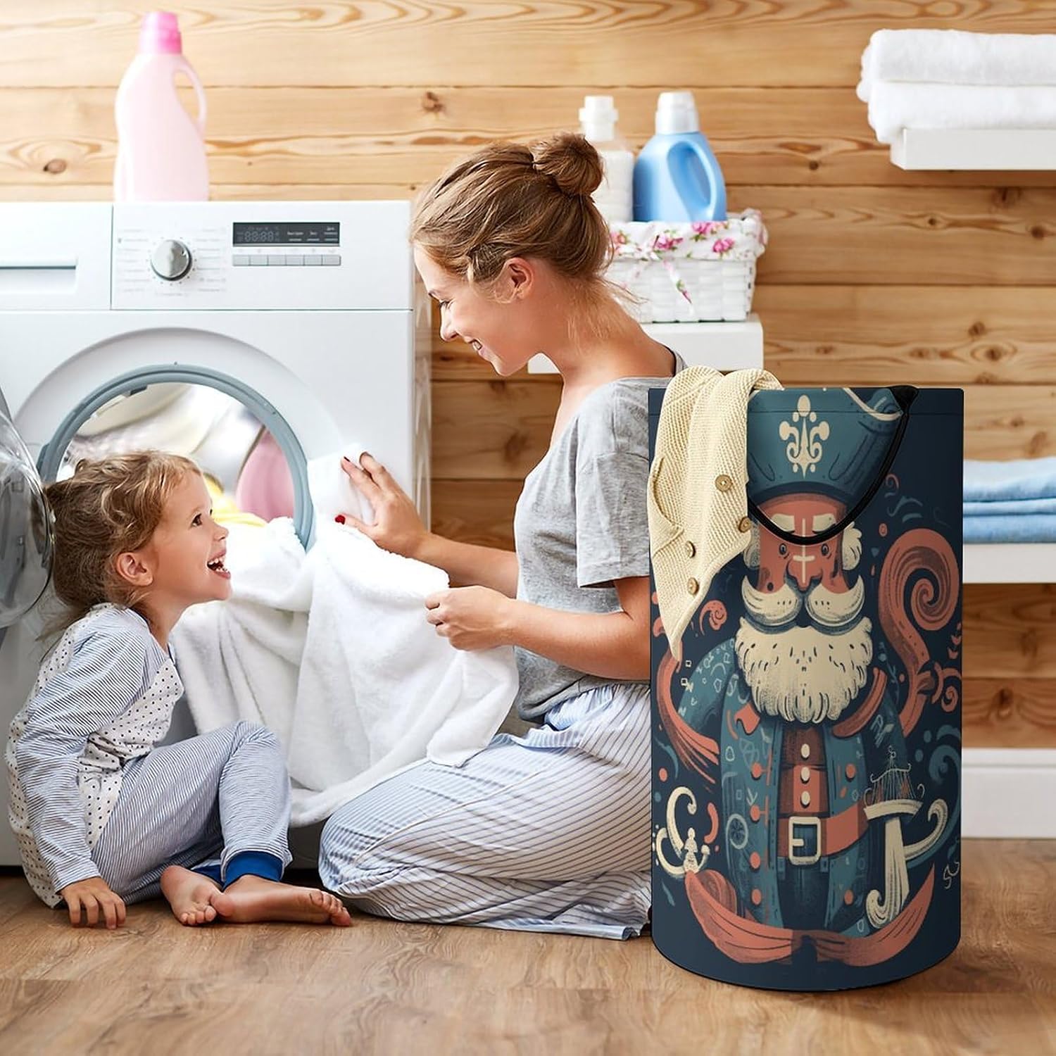 Large Laundry Hamper with Handles Pirate Characters Laundry Basket Freestanding Waterproof Clothes Hamper for Living Room Bedroom Bathroom College Dorm