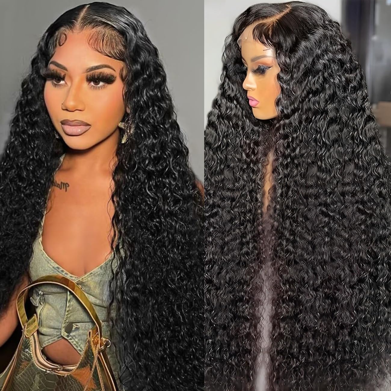 BVLBVL 32 Inch 13x6 Deep Wave Lace Front Wigs Human Hair 12A Curly Human Hair Wig HD Lace Frontal Curly Wig Pre Plucked Wet and Wavy 180 Density