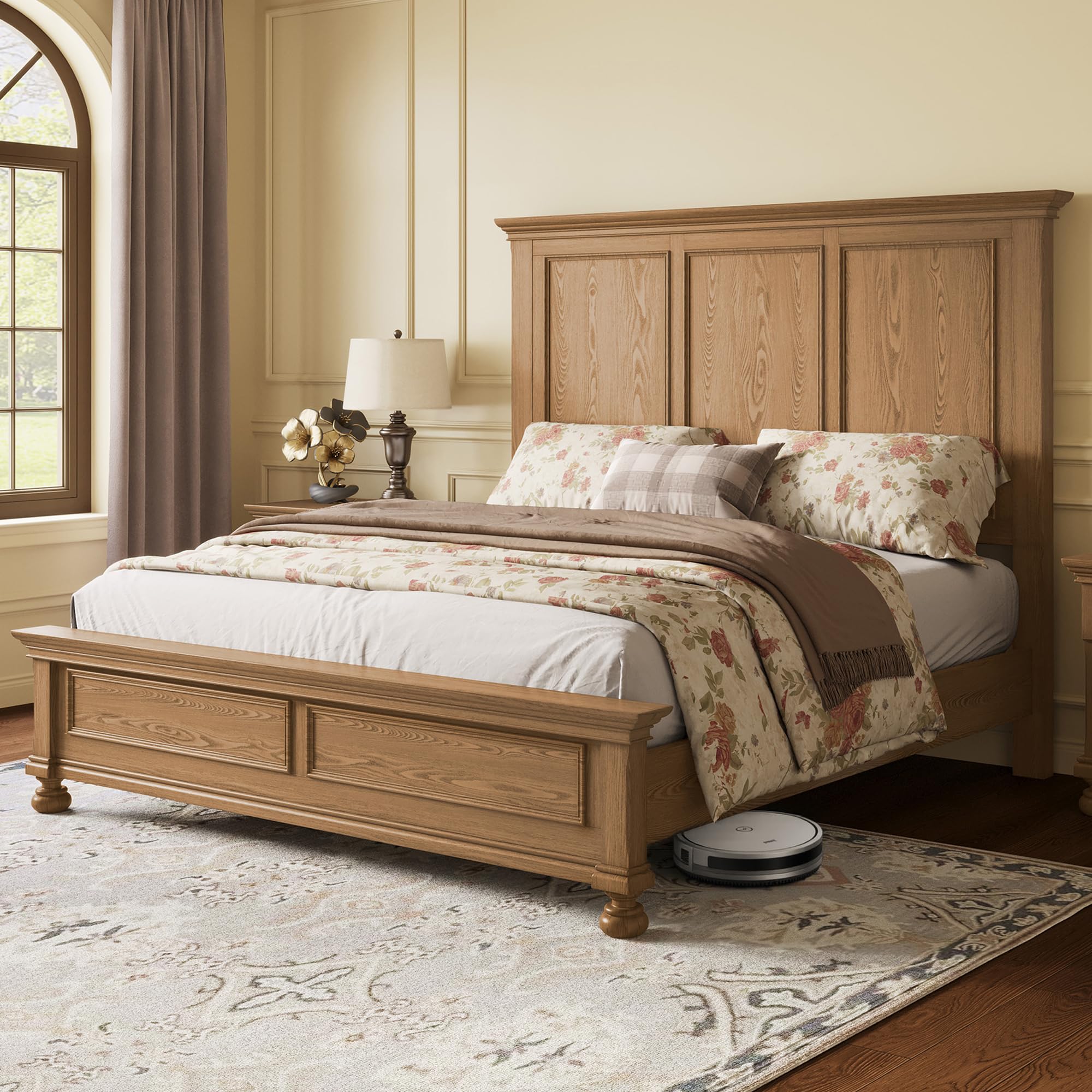 AMERLIFE Solid Wood King Bed Frame with 65.2 inch High Headboard