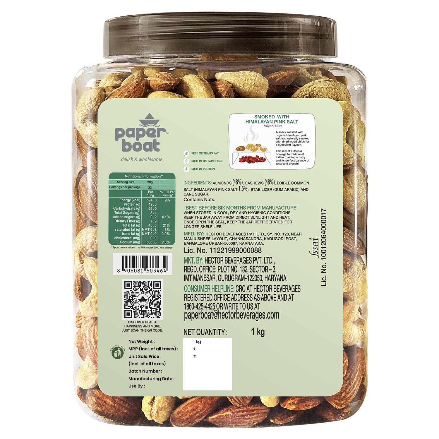 Paper Boat Premium Smoked And Roasted Nuts With Himalayan Pink Salt, Reusable Dry Fruit Jar 1Kg & Absolute Health, Premium Fruit, Nut & Fiber Supermix, Reusable Jar (1Kg) 1