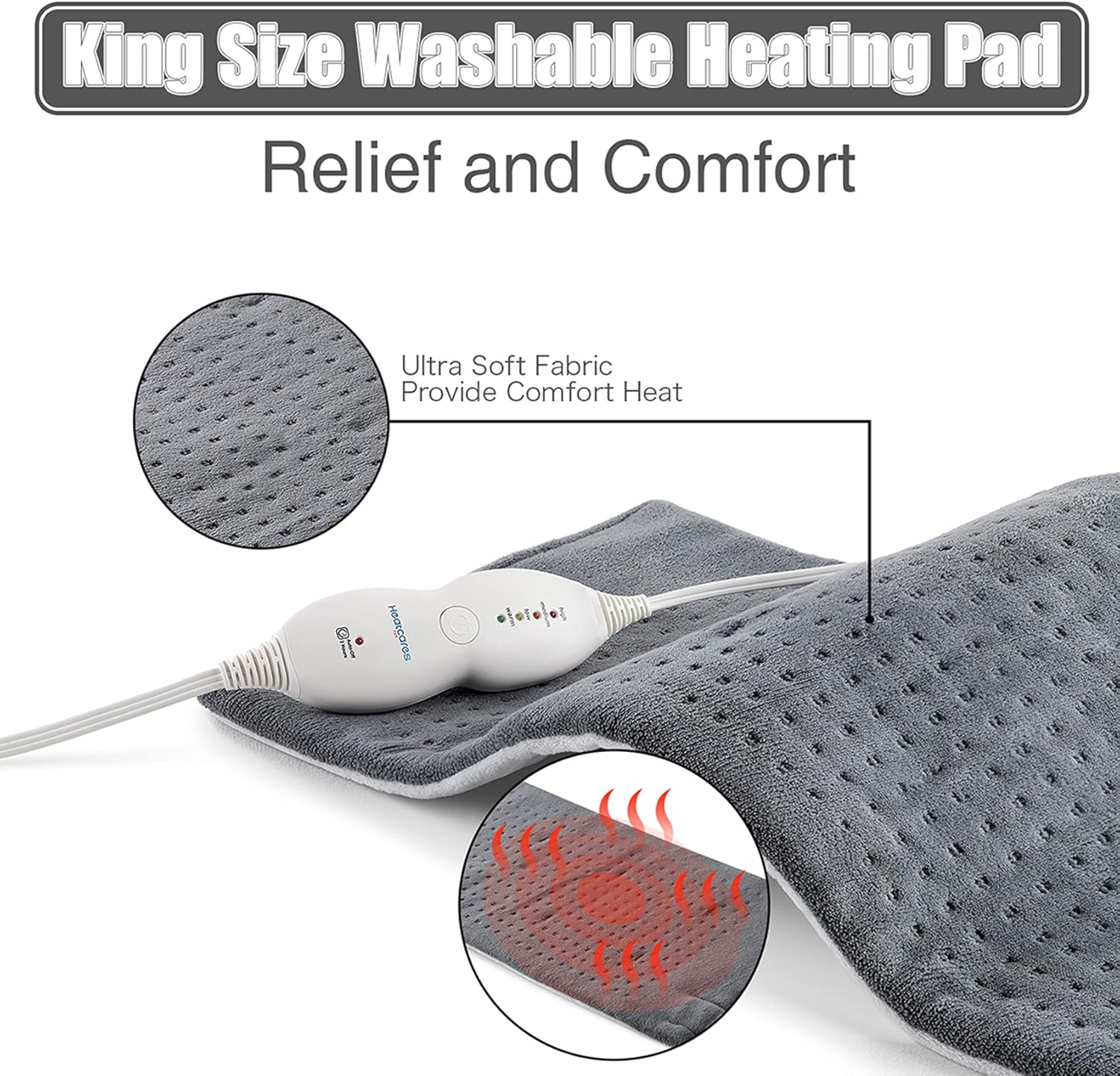 Hot Deals Heating Pad for Pain Relief and Cramps XL King Size Double-Sided Soft Touch 4 Heat Settings with Auto Shut-Off 12x 24