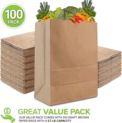 Miniatura 8 de Stock Your Home Bolsa de papel kraft de 57 libras (50 unidades) resistentes, grandes bolsas de papel marrón para compras de alimentos, reciclaje