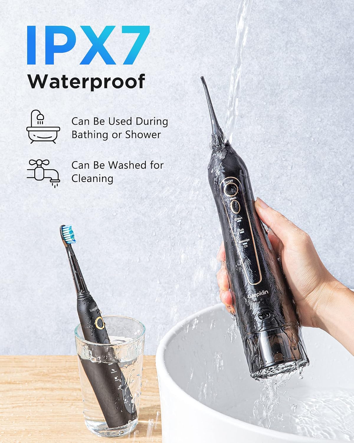 Water Flosser and Toothbrush Combo , Wepklin Ultimate Care 4H Charge Maximum 30 Days Use , 5 Modes Sonic Electric Toothbrush , 3 Modes Cordless Dental Flosser , 4 Brush Heads and 4 Water Jet Tips : Beauty & Personal Care