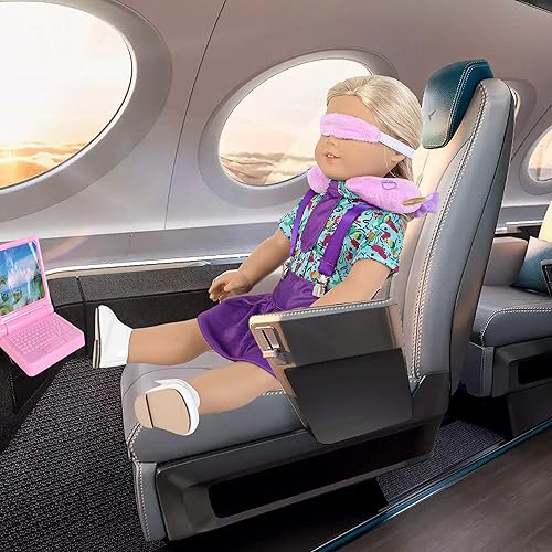Miniatura 5 de iBayda 25 piezas de ropa y accesorios de muñeca de 18 pulgadas, estuche de viaje, equipaje, juego escolar con almohada, cámara, gafas de sol para