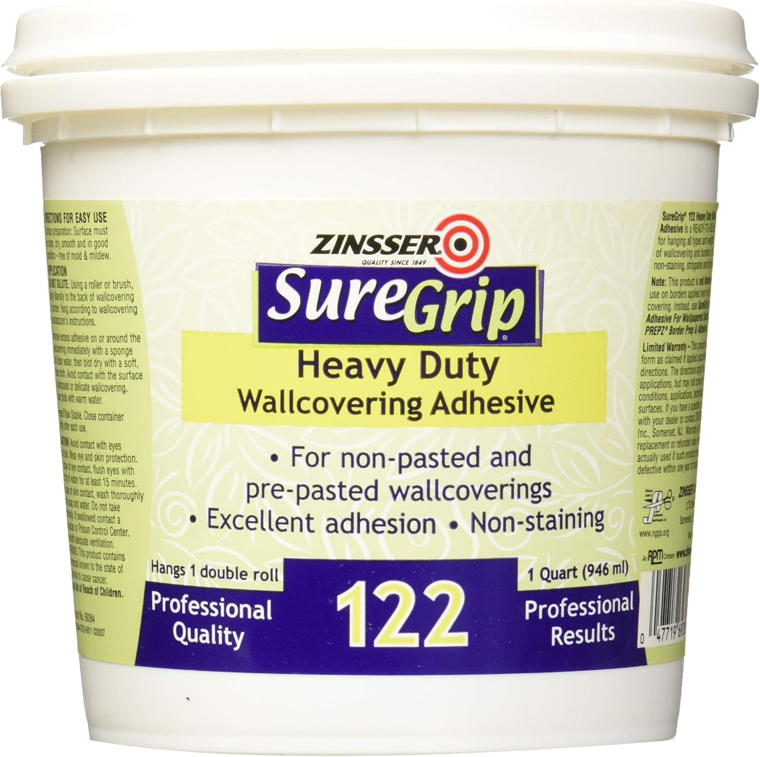 Zinsser 69384 SureGrip 122 Heavy Duty Wallcovering Adhesive