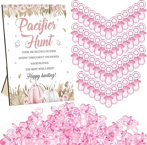 Miniatura 39 de Thyle 51 piezas Juego de Baby Shower "Ella es nuestra cereza del pastel" con búsqueda de chupetes rojos, incluye señal de búsqueda y 50 chupetes