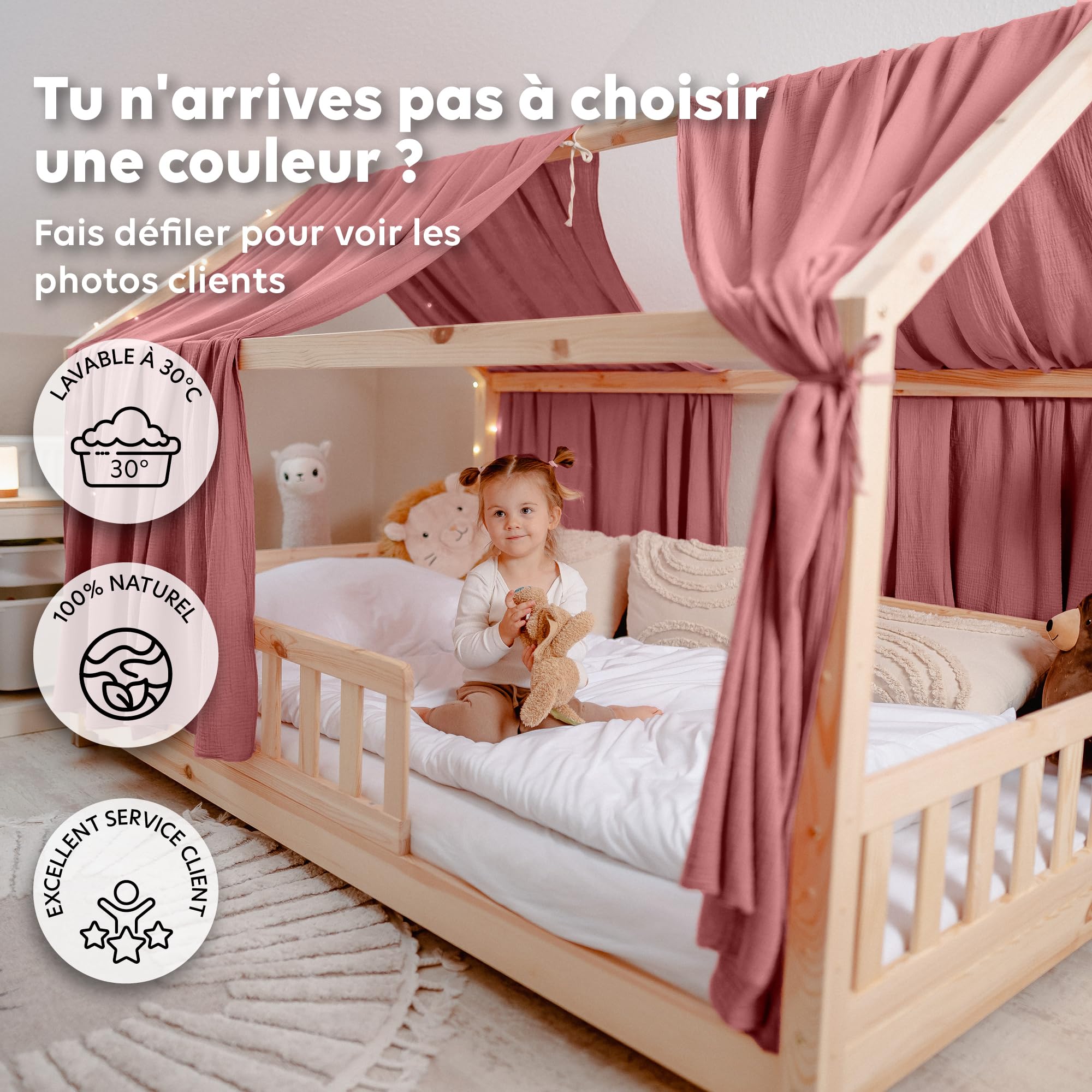 lilimaus Ciel de Lit Cabane Enfant Mousseline [100% Coton] Déco Chambre