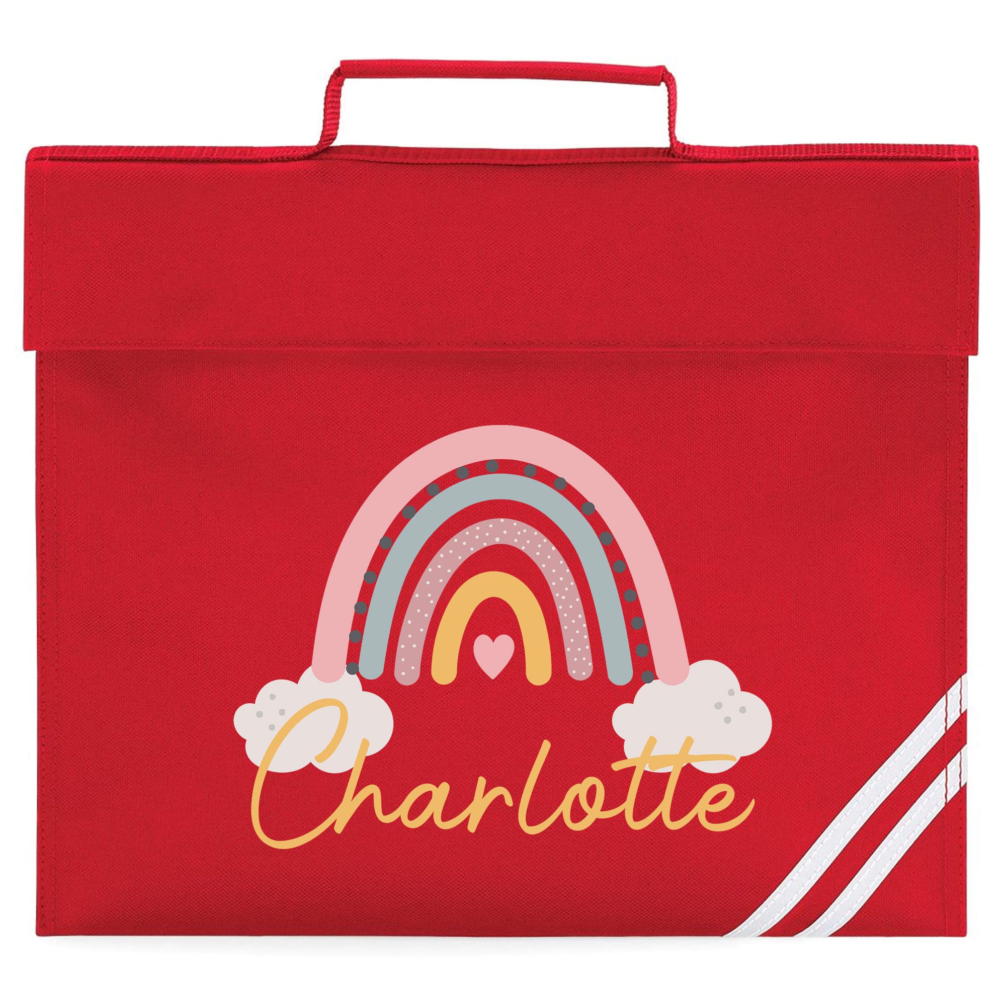Personalised Rainbow Book Bag, Back to School Accessory for Kids, Nursery Reading Bag, for Girls, One Size, Red