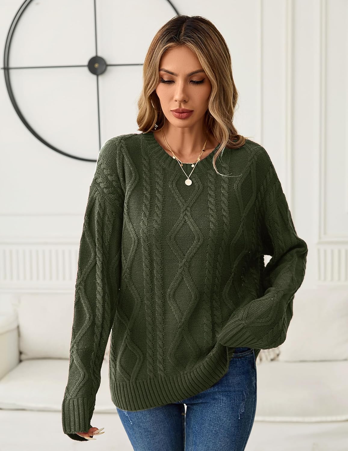 Womens Oversized Cute Chunky Cable Knit Sweater Winter 2025 Trendy Ladies Dressy Casual Long Sleeve Pullover Top - Image 4