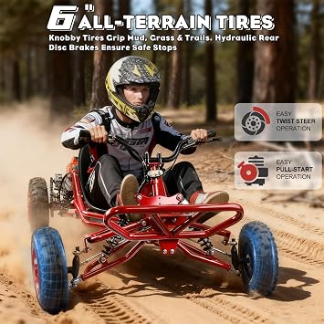 Gas Powered Go Kart, 2 Stroke Go Kart for Adults & Kids with Premium Steel Tubular Frame, Off-Road Kart with 6'' Tires Featuring 2.5L Tank, Hydraulic/Rear Disc Brake, 25MPH