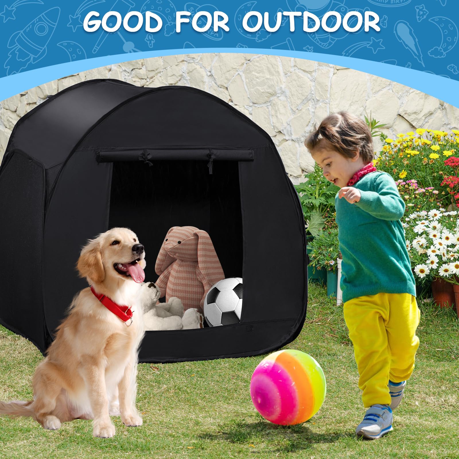 Sensory Tent for Kids, All-Black Blackout Tent for Children Relax & Reduce Anxiety & Improve Focus, Portable Pop-Up Play Tent with Travel Bag, Children's Calm Corner - Image 5