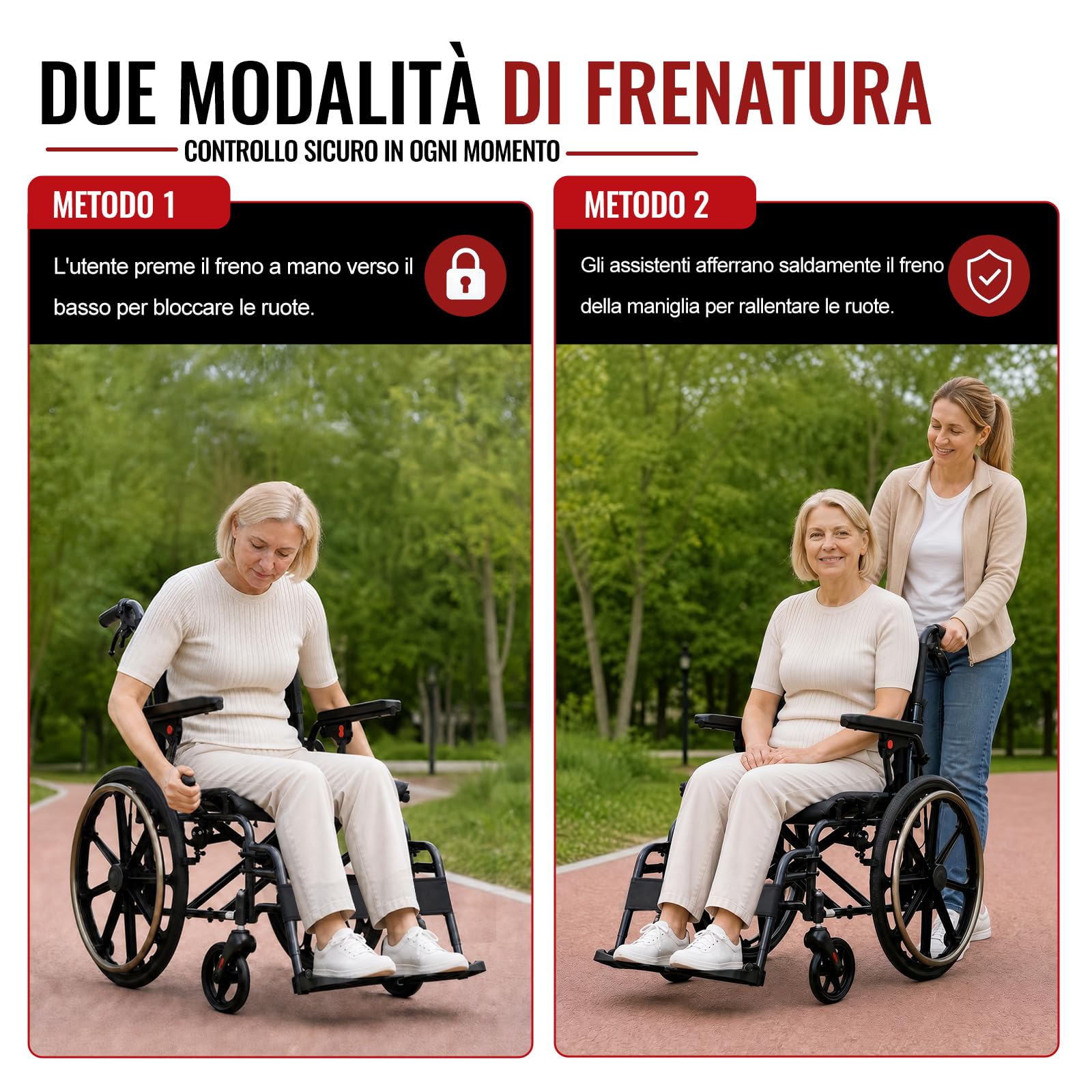 M4 Sedia a Rotelle Pieghevole Autopropulsata per Disabili Adulti Anziani