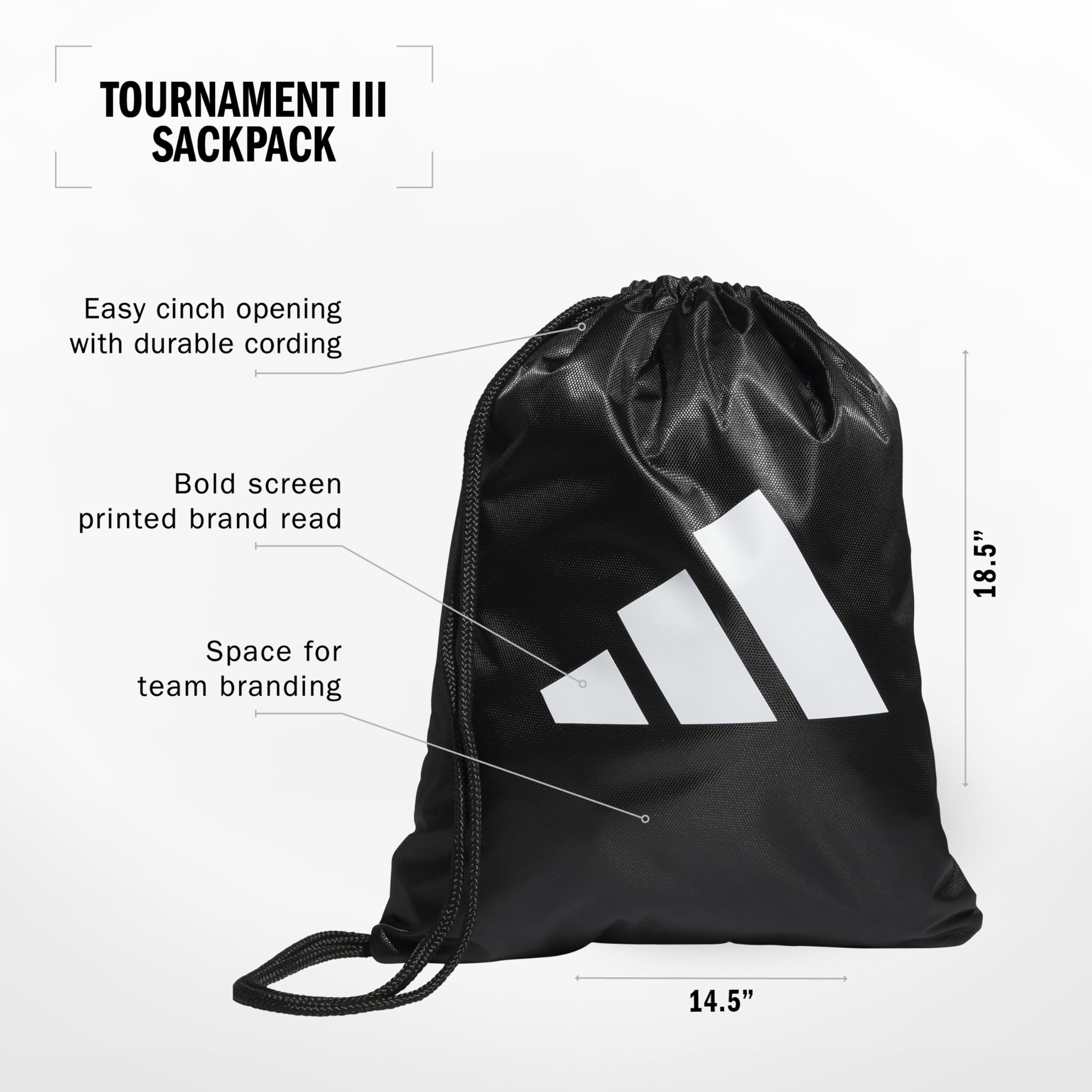 adidas Zaino unisex per torneo 3.0, con coulisse, leggero, Nero/Bianco/3, One Size, Zaino leggero con coulisse Tournament 3.0 Sackpack