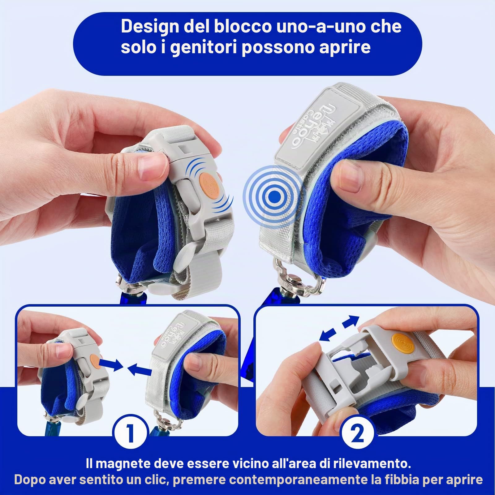 Lehoo Castle Guinzaglio per Bambini Antiperduta 1,5M Cinturino Bracciale Sicurezza Portatile(blu navy)
