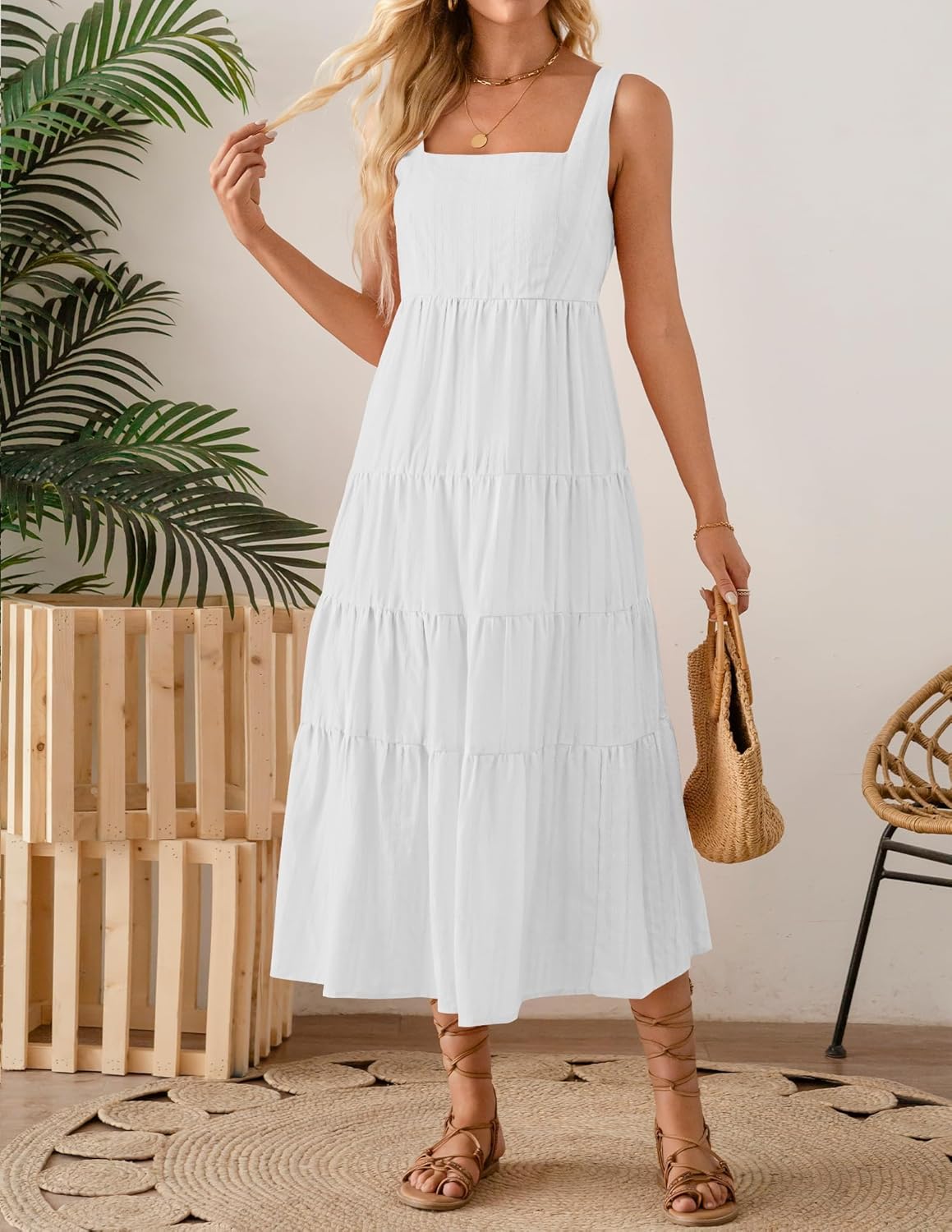 ZESICA Women's Summer Sleeveless Dress Casual Backless Loose Flowy Tiered Sundress Beach Cover up Tank Dresses - Image 3