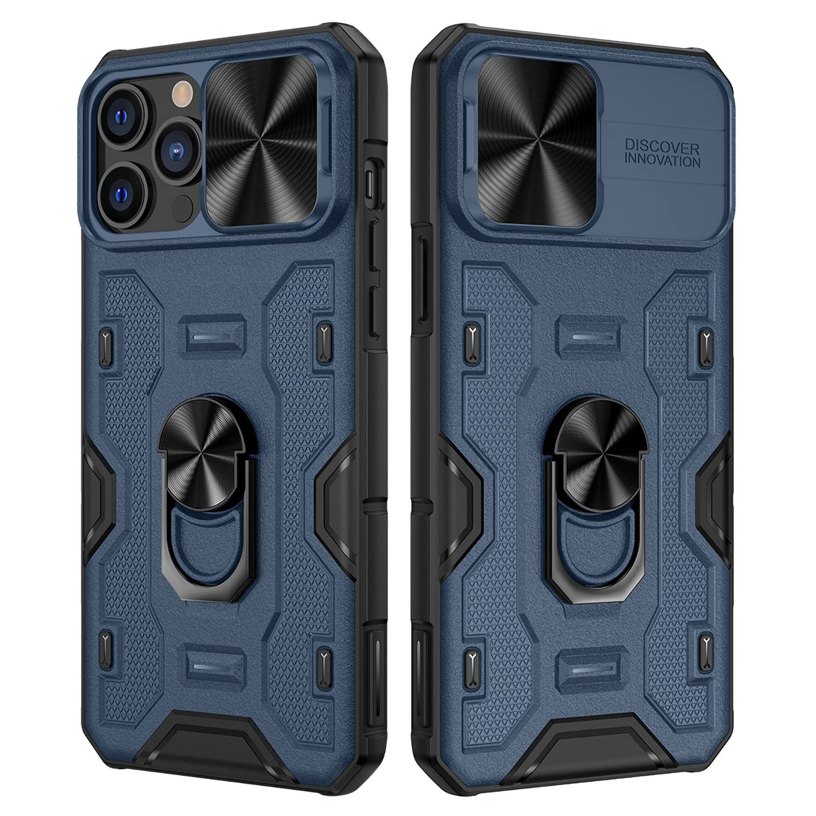 VEGOCompatible for iPhone 13 Pro Max Case & iPhone 12 Pro Max Stand Case with Slide Camera Cover, Built-in 360° Rotate Magnetic Ring Kickstand Heavy Duty Protective Cover Case - Blue