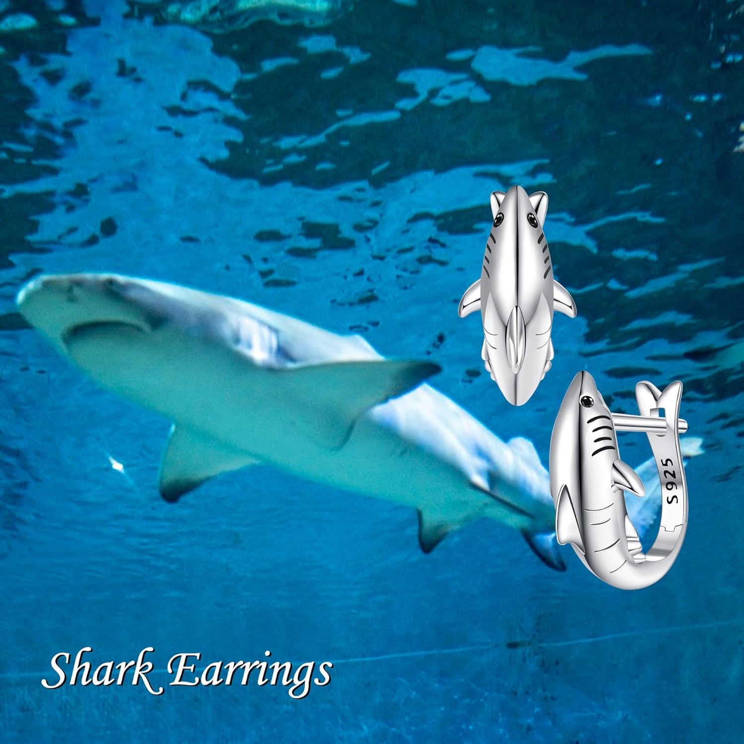 Shark Earrings For Women Sterling Silver Black Shark Hoop Earrings Jewelry For Women Ocean Lovers - Image 6