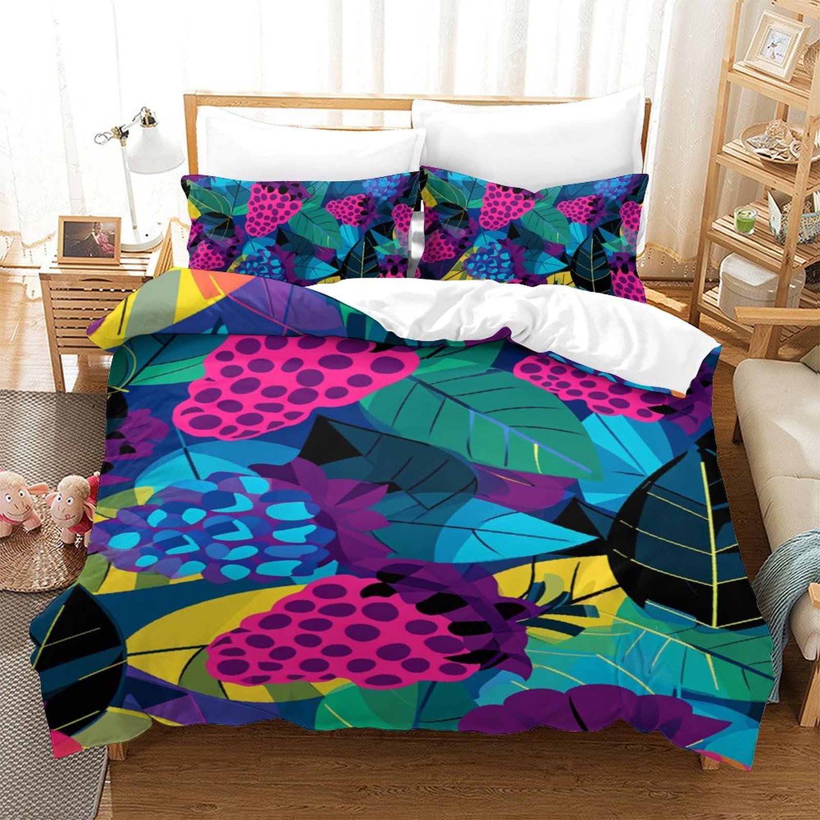 Housse de couette microfibre sans repassage à motif fraises 3D
