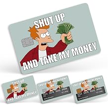 Funny Credit Debit Card Skin Cover Shut Up and Take My Money Design Durable Vinyl Sticker for Bank, Gift, Transit Cards Easy to Apply, Fade-Resistant, Fits Large/Small/No Chip Cards 4PCS