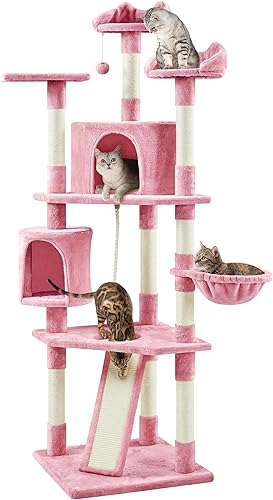 Yaheetech Árbol para gatos de 79 pulgadas con postes rascadores para gatos de interior, centro de juego de muebles para gatos y gatitos, rosa, 23 x