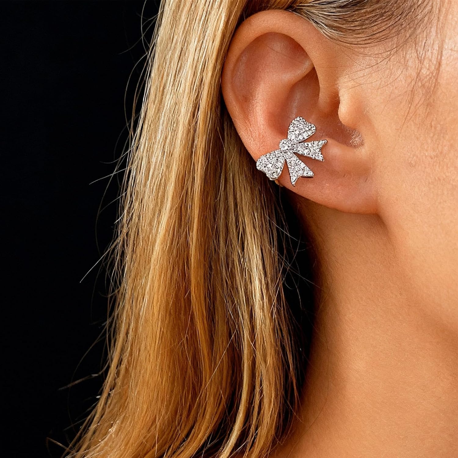 Bow Earrings for Women Gold Rhinestone Ear Cuffs Non Piercing Trendy Jewelry Gifts Holiday Fashion Accessories