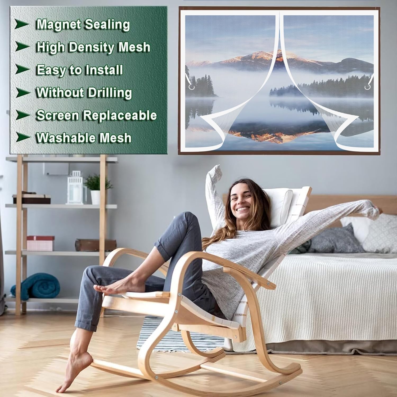 Fliegengitter Balkontür Magnet 168 x 165 cm Automatisches Schließen, Klettband Oben, Nicht Kürzbar Insektenschutzgitter Terrassentür für Terrasse Schlafzimmer Usw, Weiß