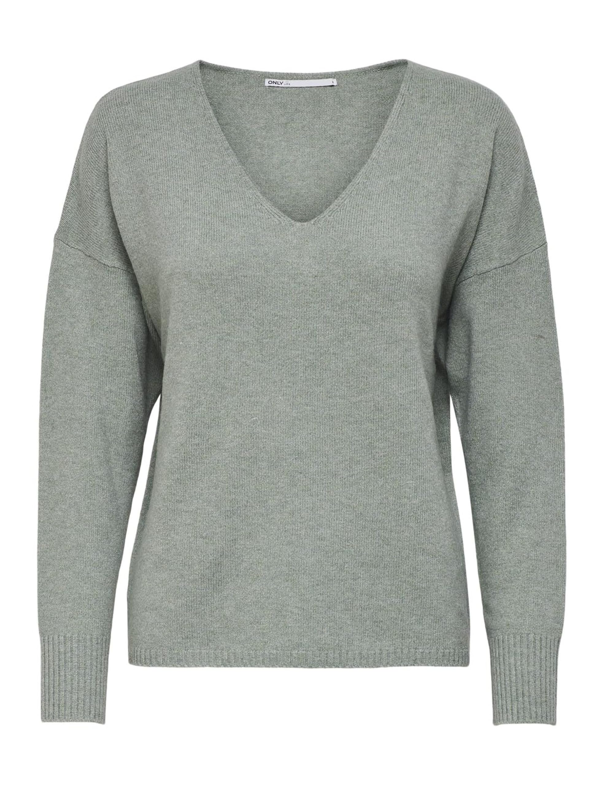 ONLY Damen Struktur Strickpullover V-Ausschnitt Sweater Lockerer Pullover Langarm Oberteil ONLRICA Life, Farben:Grün, Größe:L
