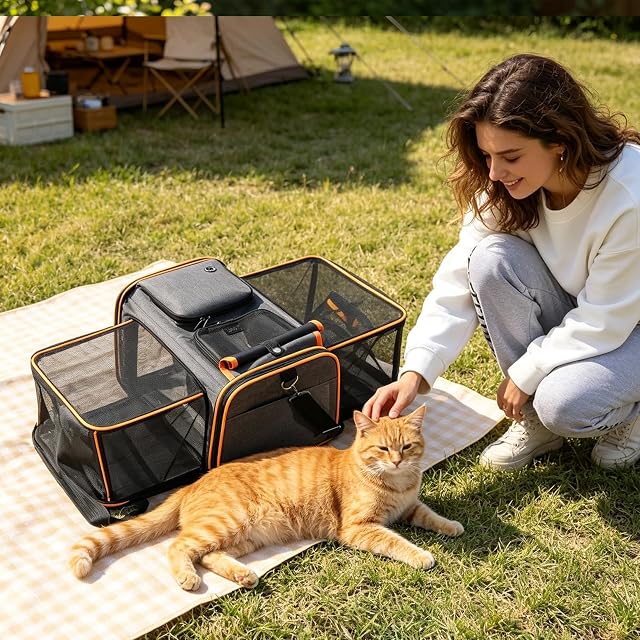 Foto 2 de 7 de PETCUTE Transportín Extensible para Perros,Bolsa de Transporte Plegable para Gatos con Colchón Suave,Cinturón…