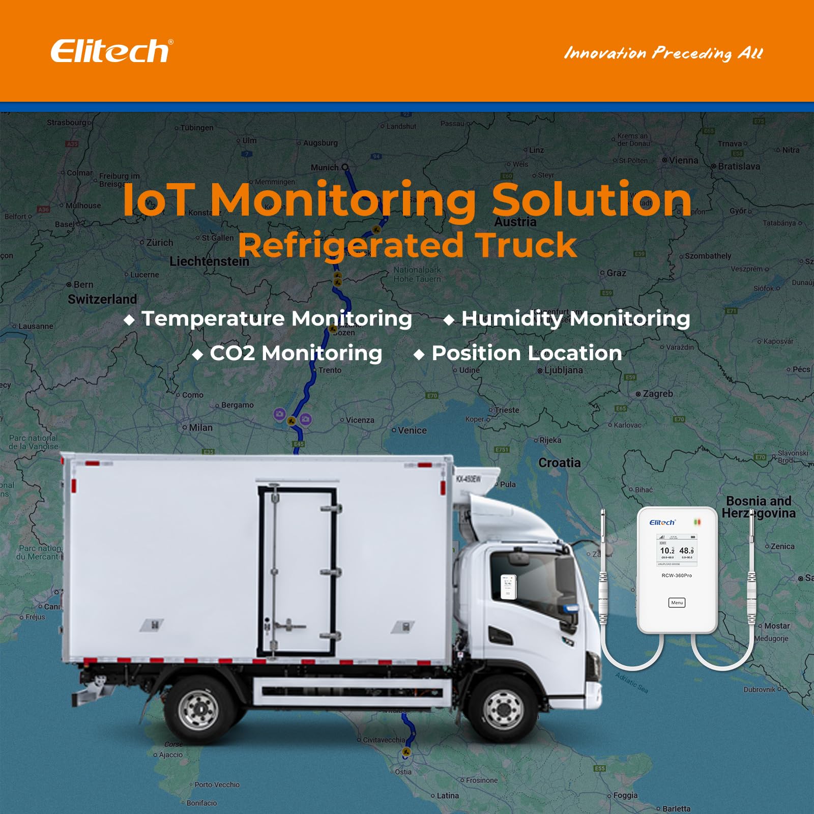Elitech Rejestrator temperatury 4G w czasie rzeczywistym, rejestrator danych z 2 portami do wymiennych czujników, przechowywanie w aplikacji w chmurze, bez czujników ani karty SIM, RCW-360Pro-DC