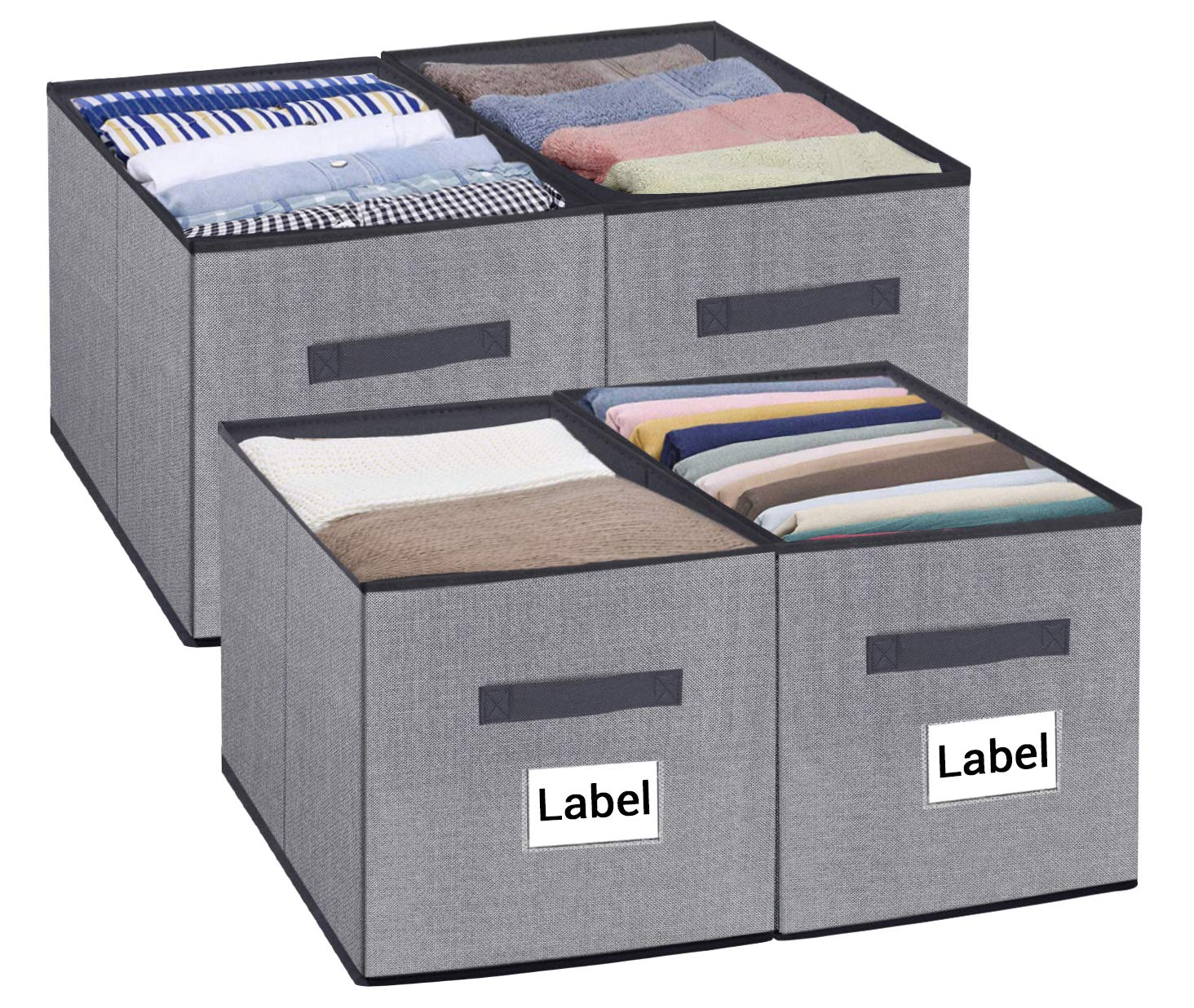 homyfort Cube Storage Bins, Foldable Cloth Box Basket Organizer Container Drawers with Dual Plastic Handles for Closet, Bedroom, Toys,Set of 4 Grey with Pattern 13"x15"x13"