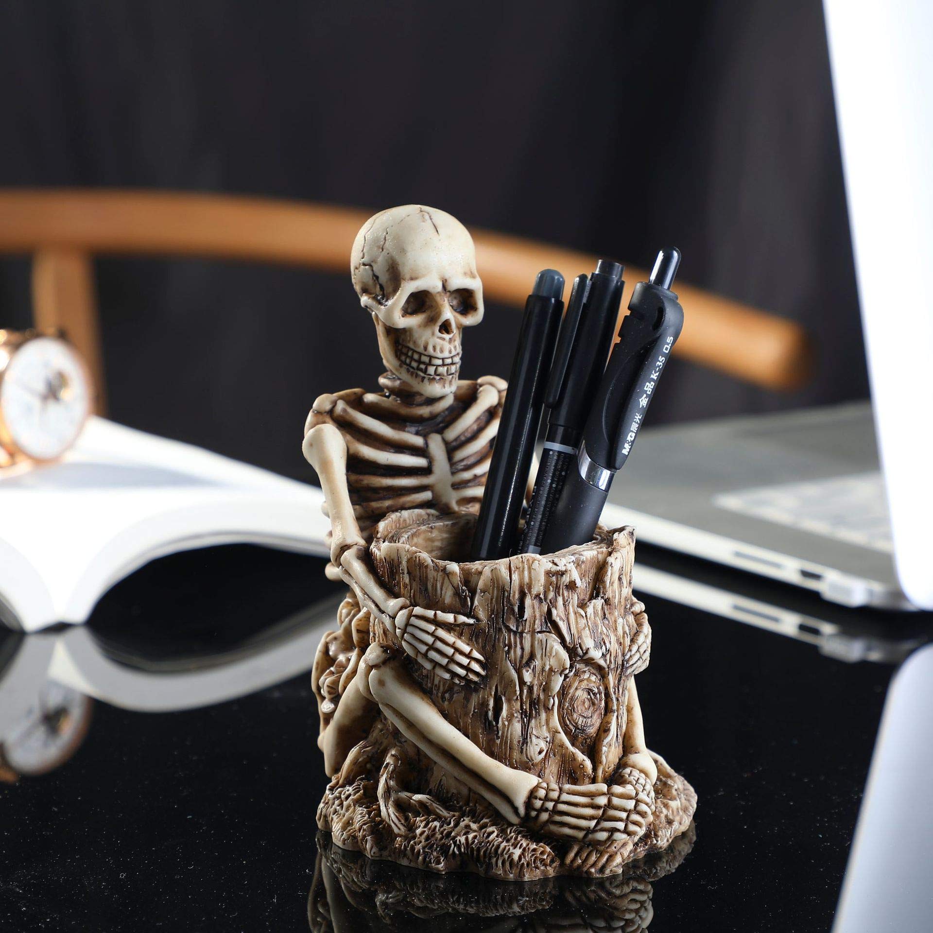 IPENNY Skull Pen Pencil Holder Office Home Desktop Organizer Halloween Home Decor Skull Head Holder Container for Gothic Makeup,Keys, Jewellery, Stationary, Spare Coins, Cosmetics Skull Bowl