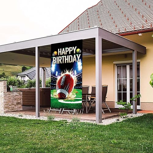 Miniatura 5 de Cartel de fútbol americano con texto en inglés "Happy Birthday", para jugadores de rugby, decoración de fondo de bandera para fanáticos de primer